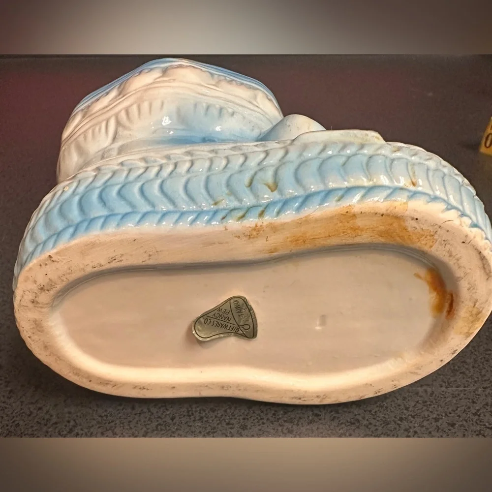 Vintage Nancy Pew Blue Baby Bootie Planter 4 Inches x 5 Inches